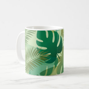 Caneca De Café Folhagem Tropical Arejada Folhas Verdes