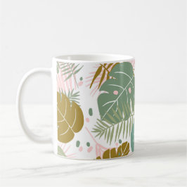 Caneca De Café Folhagem Tropical - Padrão De Monstera E Folha De 