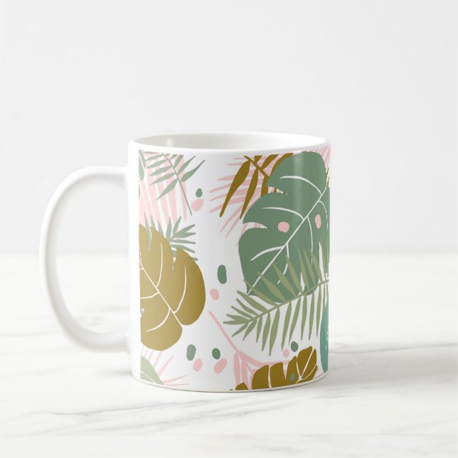 Caneca De Café Folhagem Tropical - Padrão De Monstera E Folha De  (Esquerda)
