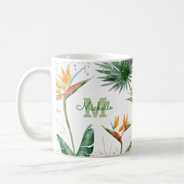 Caneca De Café Folhagem Tropical Palm Floral Monograma Script Dou