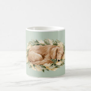 Caneca De Café Folhas Amarelas Verdes Caem Cachorro Dormindo