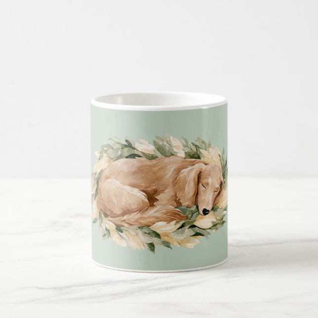 Caneca De Café Folhas Amarelas Verdes Caem Cachorro Dormindo  (Centro)