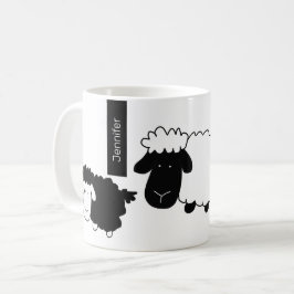 Caneca De Café Folhas Bonitas Ilustração Preta e Branca