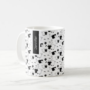 Caneca De Café Folhas Bonitas Ilustração Preta e Branca