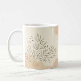 Caneca De Café Folhas Botânicas Aquarela Verde Elegante Natureza