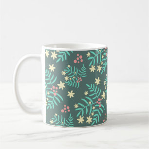 Caneca De Café Folhas Botânicas Bonitas e Frutas Azuis Padrão