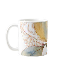 Folhas Botânicas de Aquarela Azul Dourado Suave