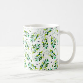 Caneca De Café Folhas Botânicas Violetas e Verdes