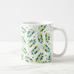 Caneca De Café Folhas Botânicas Violetas e Verdes