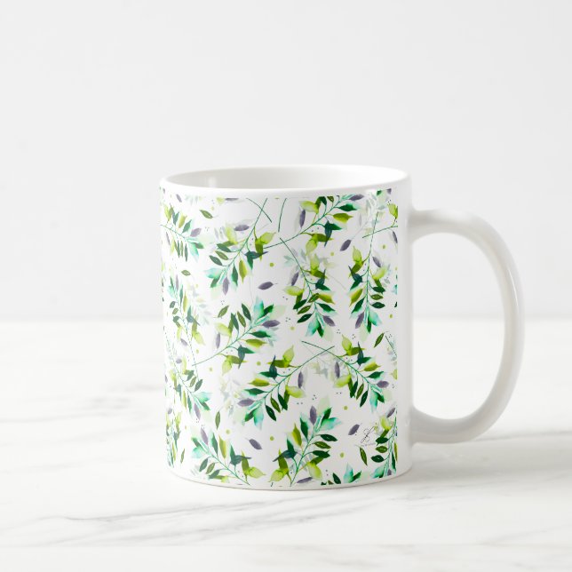 Caneca De Café Folhas Botânicas Violetas e Verdes (Direita)