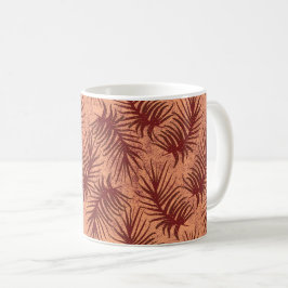 Caneca De Café Folhas castanho-vermelho sobre fundo malhado.