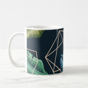 Caneca De Café Folhas de abstrato: Linha Poligonal Sem Costura.