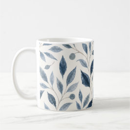 Caneca de Café Folhas de Aquarela Azul Elegante