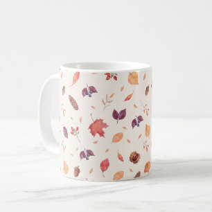 Caneca De Café Folhas de Aquarela de Outono Aconchegante & Padrão