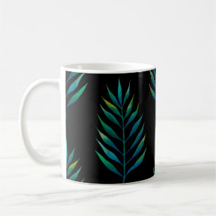 Caneca De Café Folhas de aquarela verde sobre fundo preto