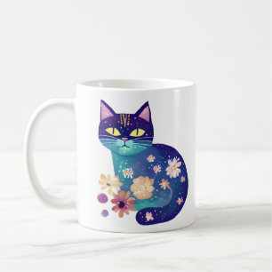 Caneca De Café Folhas de Arte Folclórica e Mãe de Gato