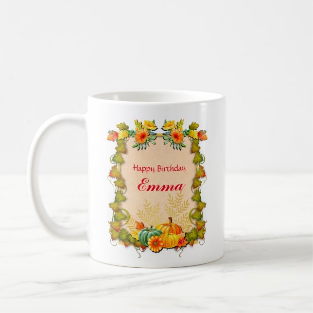 Caneca De Café Folhas de Bordo, Abóboras e Flores Vibrantes (Esquerda)