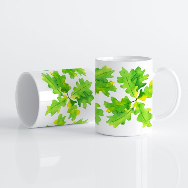Caneca De Café Folhas de Carvalho Verde (Criador carregado)