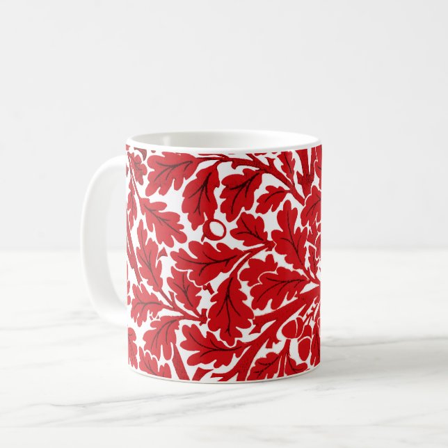 Caneca De Café Folhas de Carvalho William Morris, Vermelho Escuro (Frente Esquerda)