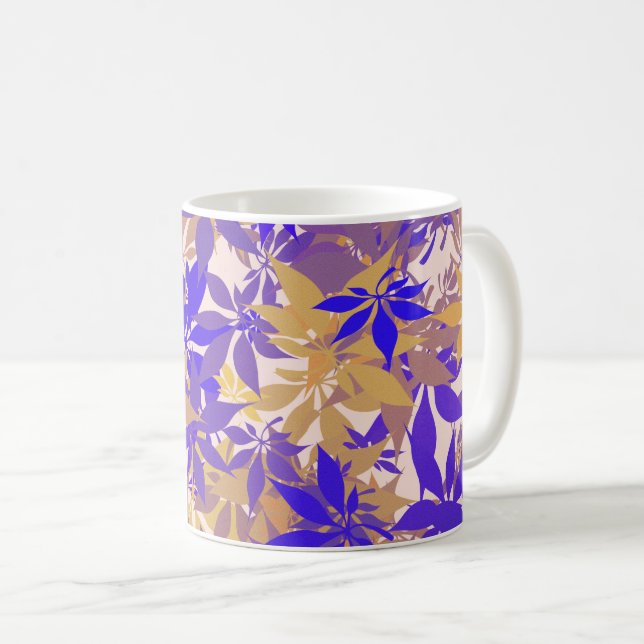 Caneca De Café Folhas de Castanheira Azuis, Bronze e Roxas (Frente Esquerda)
