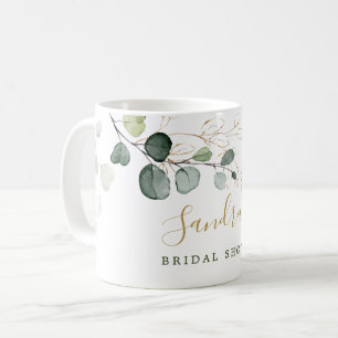 Caneca De Café Folhas de Eucalipto Floral Dourado, seu nome café