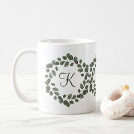 Caneca De Café Folhas de Eucalipto Monograma Elegante Moderno 