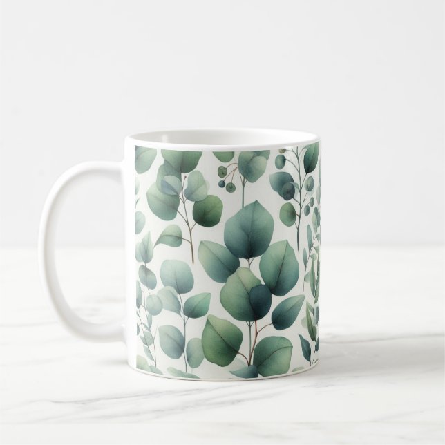 Caneca De Café Folhas de Eucalyptus Verdes com Aquarelas (Esquerda)