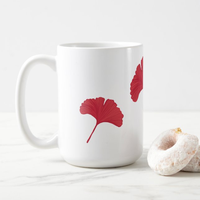 Caneca De Café Folhas de Ginkgo Vermelho (Com Donut)