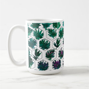 Caneca De Café Folhas de Hexágono Tropical - Clássica Mug 15 oz