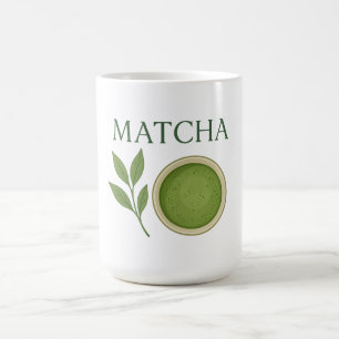 Caneca De Café Folhas de Matcha e ilustração do chá