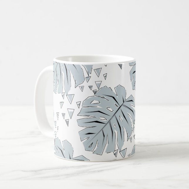 Caneca De Café Folhas de monstera de cinza em branco (Frente Esquerda)