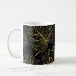 Caneca De Café Folhas de monstera ouro, floral romântico sem cost