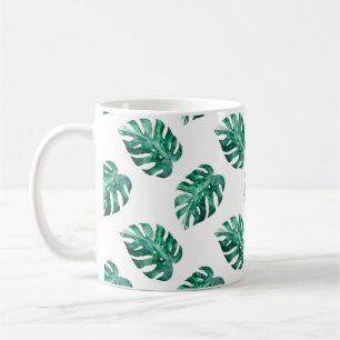 Caneca De Café Folhas de Monstera. Padrão de ilustração tropic