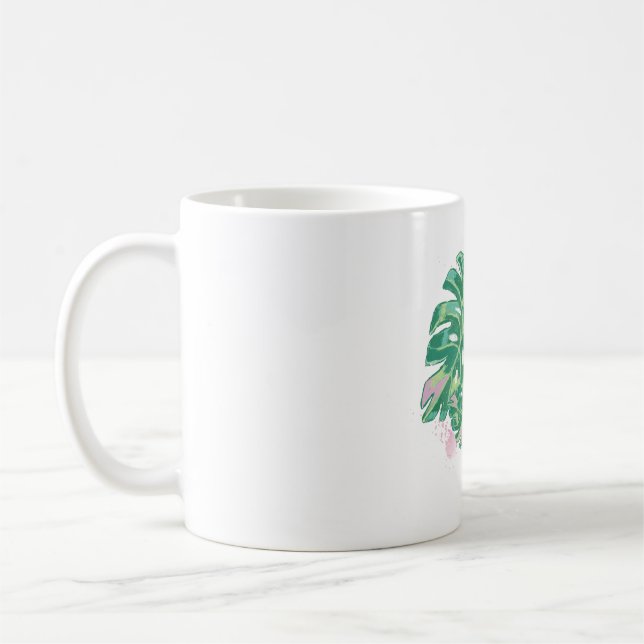 Caneca De Café Folhas de Monstera pintadas à mão (Esquerda)