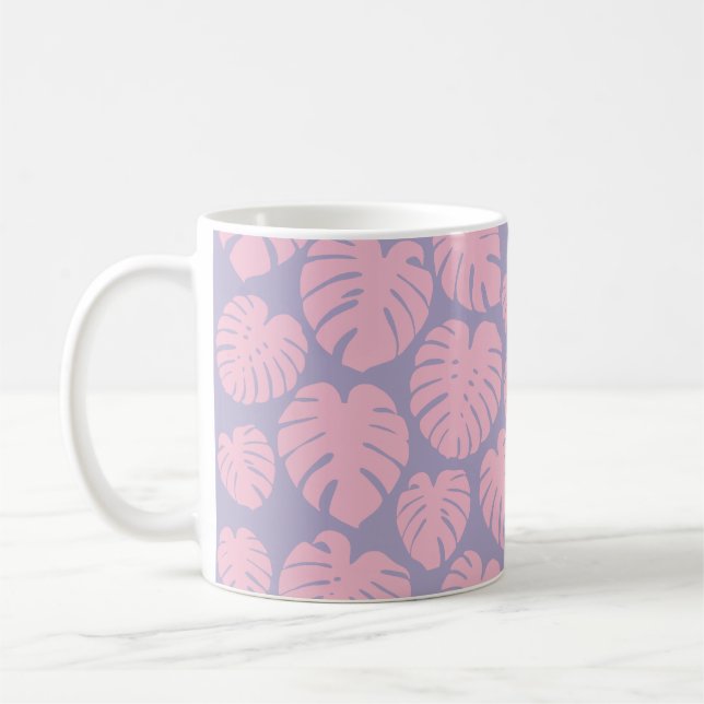 Caneca De Café Folhas de Monstera Rosa e Lilás (Esquerda)
