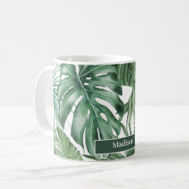 Caneca De Café Folhas de Monstera Tropical Personalizadas pela Te