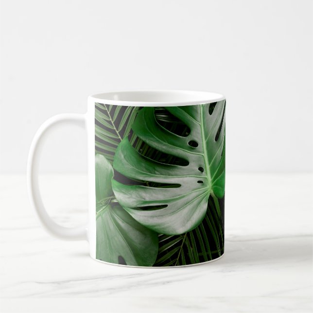 Caneca De Café Folhas de monstera verde e palmeiras (Esquerda)