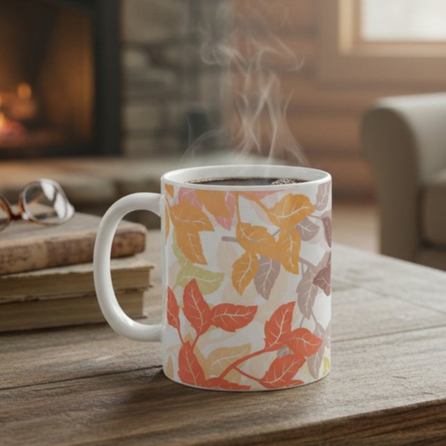 Caneca De Café Folhas de Outono Aconchegantes Tons Quentes (Criador carregado)