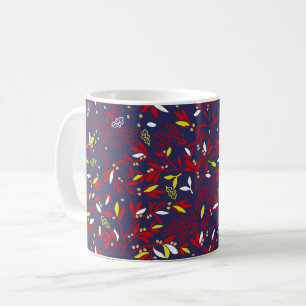 Caneca De Café Folhas de Outono Botânico Dourado Vermelho