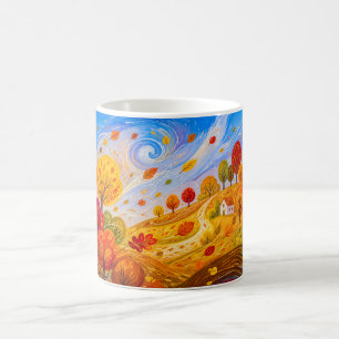 Caneca De Café Folhas de outono coloridas rodopiando ao vento