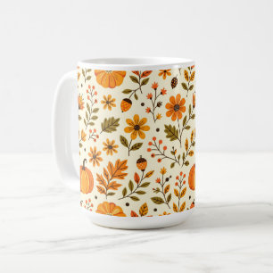 Caneca De Café Folhas de outono de Arte Folclórica Ação de Graças