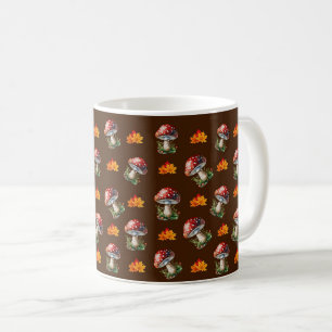 Caneca De Café Folhas de Outono de Moda Fungos Marrom