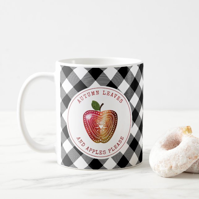 Caneca De Café Folhas De Outono E Maçãs Por Favor, Xadrez (Com Donut)