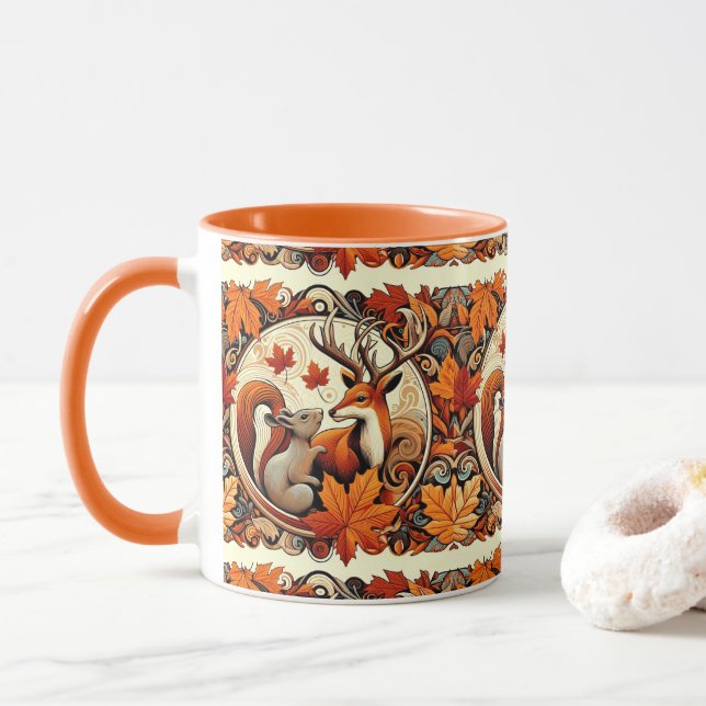 Caneca de Café Folhas de Outono e Veado (Com Donut)