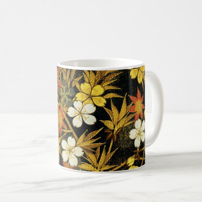 Caneca De Café Folhas de Outono Japonesas Antigas Botânicas (Frente Esquerda)