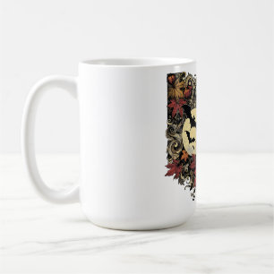 Caneca De Café Folhas de outono. Padrão de Halloween.