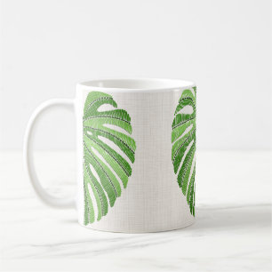 Caneca De Café Folhas de palma bordadas. Monstera Tropical Verde