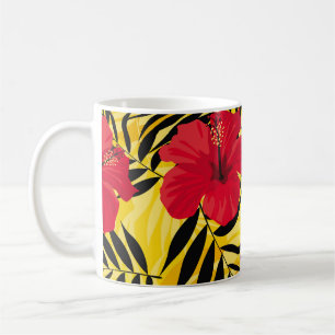 Caneca De Café Folhas de palma de flores tropicais, padrão de col