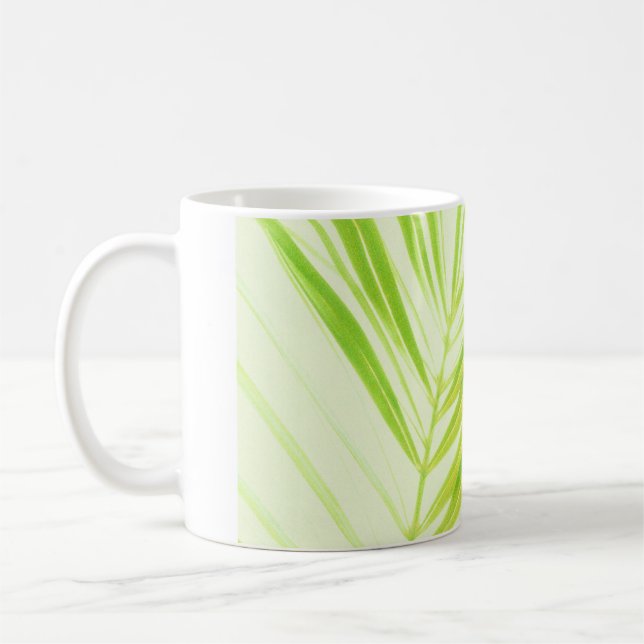 Caneca De Café Folhas de Palma de Pastel Verde-Pálidas (Esquerda)