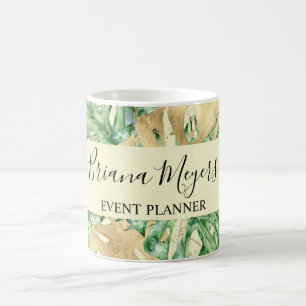 Caneca De Café Folhas de Palma Dourado Tropical Amarelo